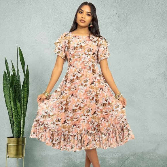 Pink Printed Dress | Harmony Hues Collection | Muvvas Boutique - Picture 1 of 6